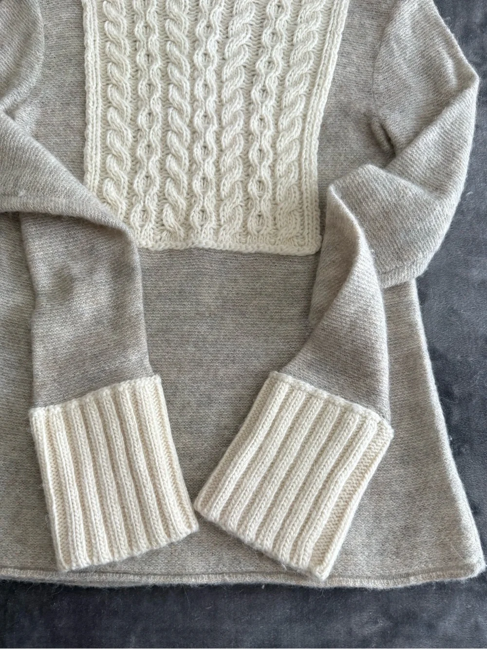 Tory Burch Gretchen Turtleneck Sweater XS Gray Alpaca Wool Blend Cable Knit Trim